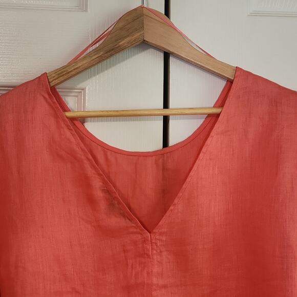 Antonio Melanie Women's Coral 100% Linen Bell 1/2 Sleeve Top Size LG NWT Luxury - Picture 4 of 9